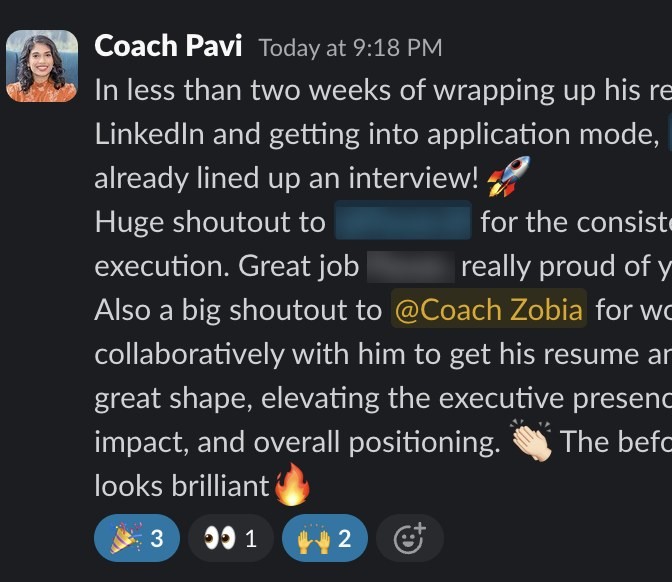 Client win screenshot 11: interview or offer after the resume rewrite
