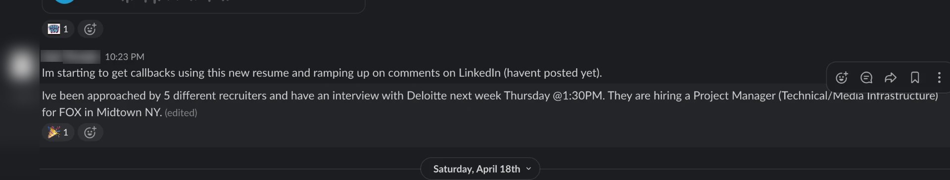 Client win screenshot 12: interview or offer after the resume rewrite