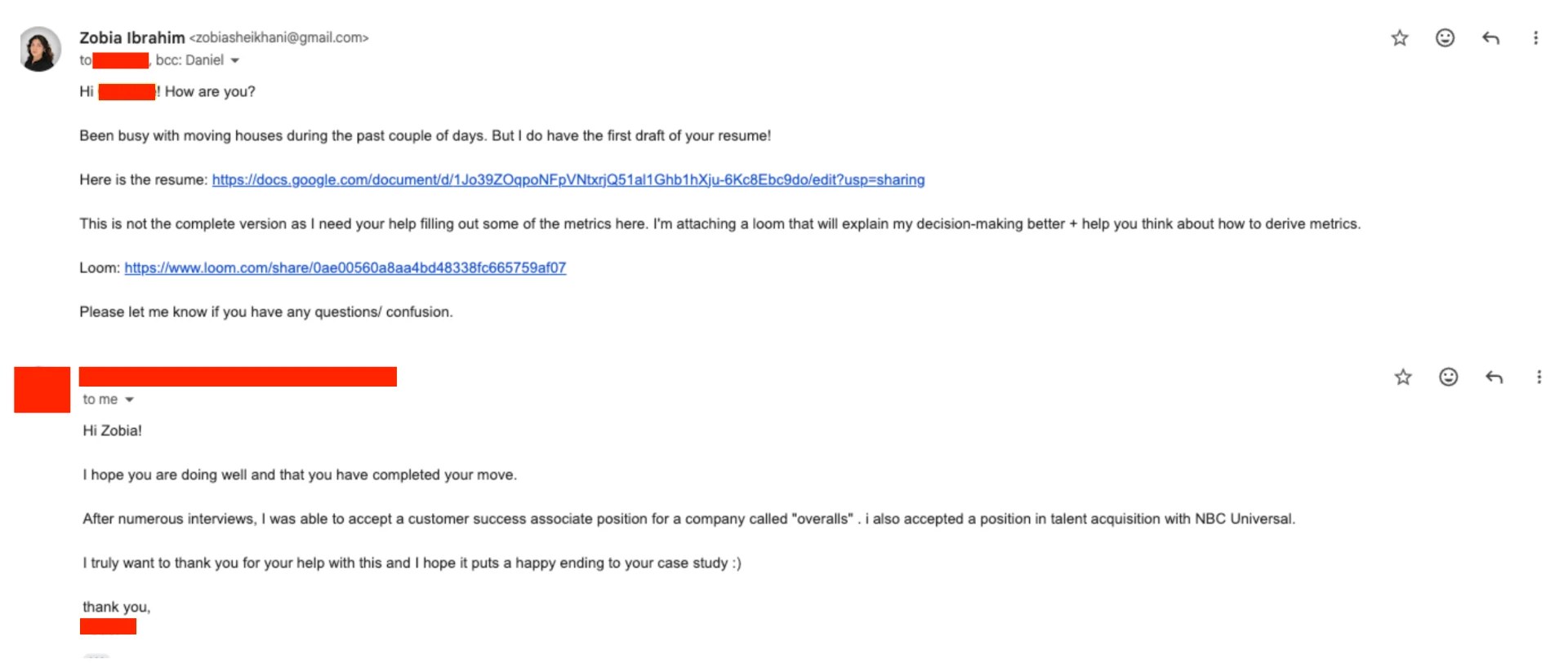 Client win screenshot 16: interview or offer after the resume rewrite